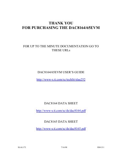 TEXAS INSTRUMENTS-DAC8564-65EVM-Readme-Page-Thank-You-Letter Data Converters - cover page