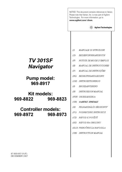 Agilent Technologies Turbo-V 301SF Navigator 969-8823 Manual - cover page