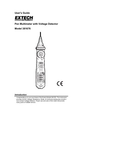 Extech 381676 Pen Multimeter with Voltage Detector User's Guide - cover page