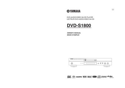 Yamaha DVD-S1800 DVD Audio/Video SA-CD Player Owner's Manual - cover page