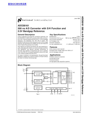 National Semiconductor ADC08161 500 ns A/D Converter Datasheet