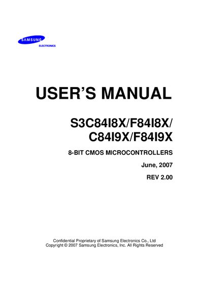samsung S3C84I8X/F84I8X/C84I9X/F84I9X USER S MANUAL  - cover page