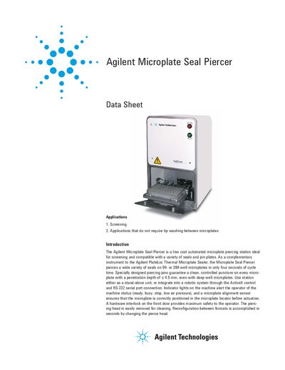 Agilent G5403A Microplate Seal Piercer Data Sheet - cover page