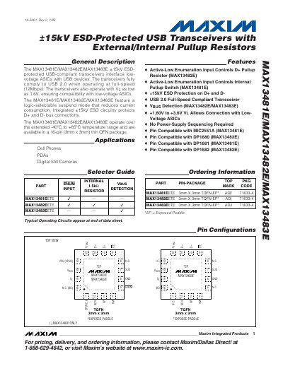 Maxim MAX13481E/MAX13482E/MAX13483E USB Transceiver Datasheet - cover page