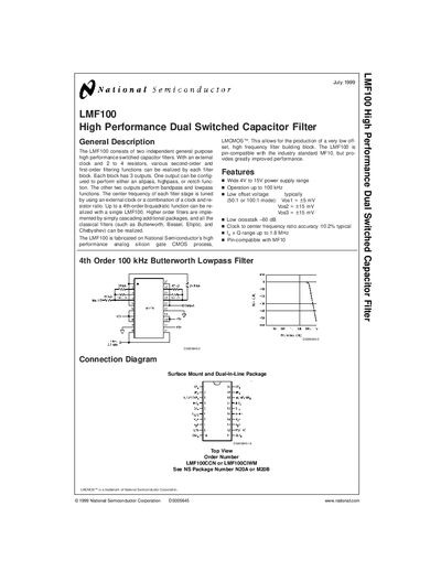 National Semiconductor LMF100 High Performance Dual Switched Capacitor Filter Handbook - cover page