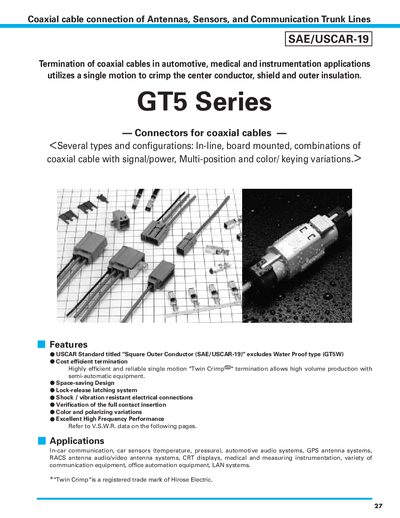 Hirose GT5 Series Coaxial Cable Connectors Product Data Sheet - cover page