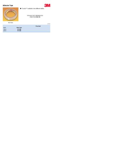 3M Width Order Code 19mm 101-608 25mm 101-609 - cover page