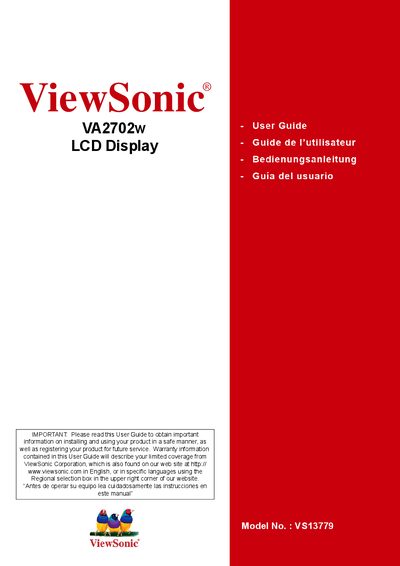 ViewSonic VA2702w LCD Display User Guide - cover page