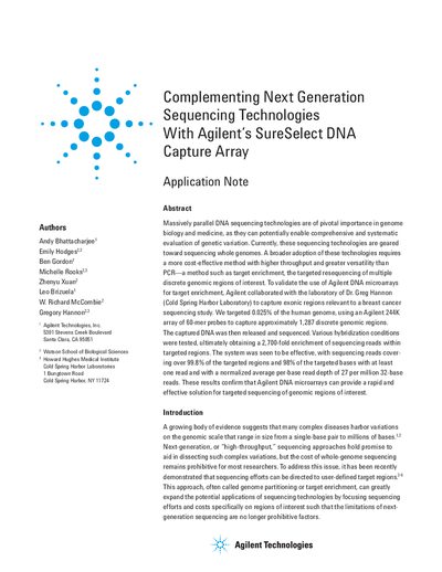 Agilent SureSelect DNA Capture Array Application Note - cover page
