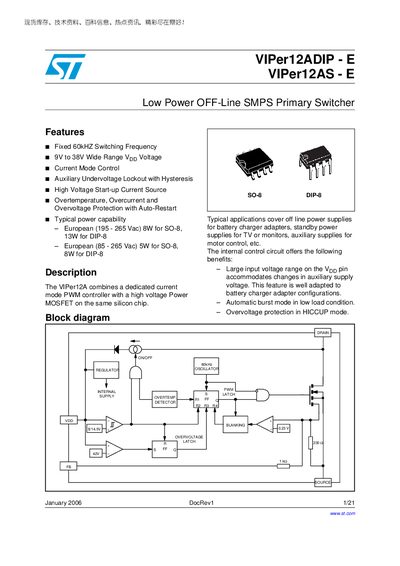 ST VIPer12ADIP - E VIPer12AS - E Manual(1) - cover page