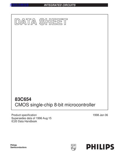 Philips 83C654 CMOS Single-Chip Microcontroller Data Sheet - cover page