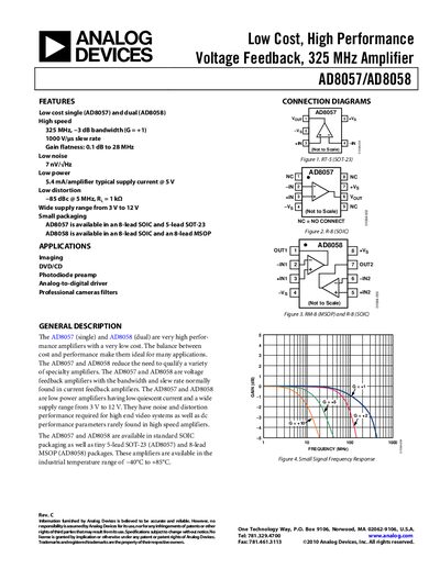 Analog Devices AD8057/AD8058 Product Handbook Rev C - cover page