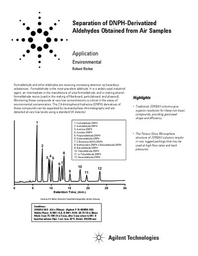 Agilent Separation of DNPH-Derivatized Aldehydes Application Note - cover page