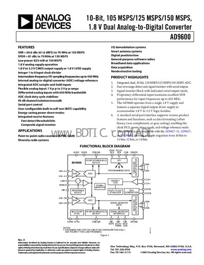 Analog Devices AD9600 Datasheet - cover page