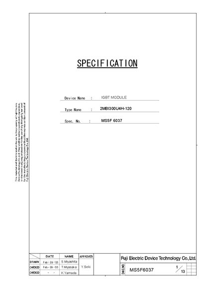Fuji Electric 2MBI300U4H-120 IGBT Module Specification - cover page
