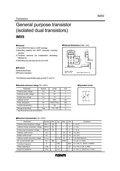 ROHM IMX9 Dual Transistor Datasheet - cover page