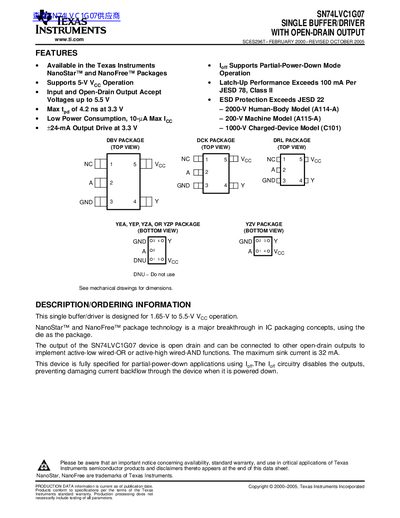 Texas Instruments SN74LVC1G07 Single Buffer/Driver Datasheet - cover page