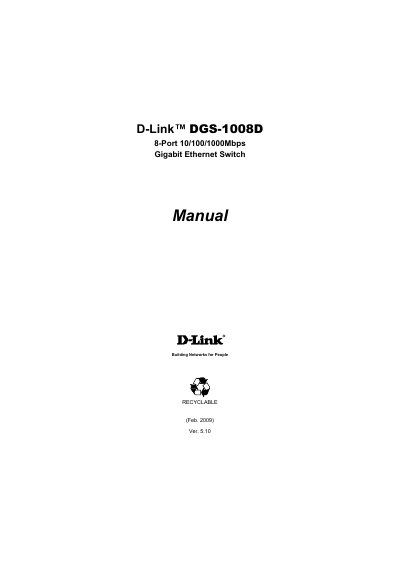 D-Link DGS-1008D Gigabit Ethernet Switch User Manual - cover page