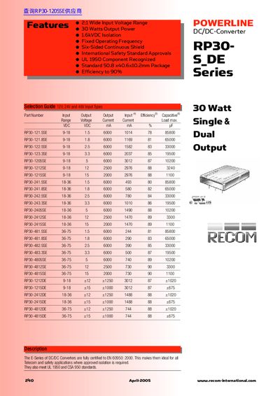 Recom RP30-S_DE Series DC/DC Converter Datasheet