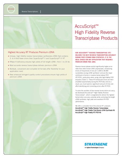 STRATAGENE AccuScript High Fidelity Reverse Transcriptase Product Leaflet - cover page