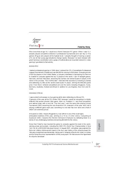 Fatal1ty P67 Professional Series Motherboard User Manual