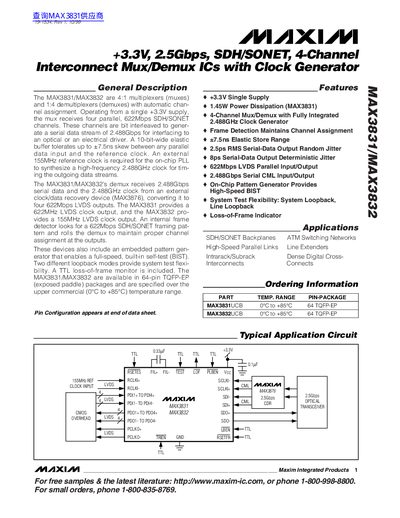Maxim MAX3831/MAX3832 Interconnect Mux/Demux ICs Datasheet - cover page