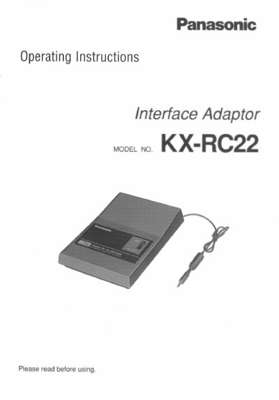 Panasonic KX-RC22 Interface Adaptor Operating Instructions - cover page