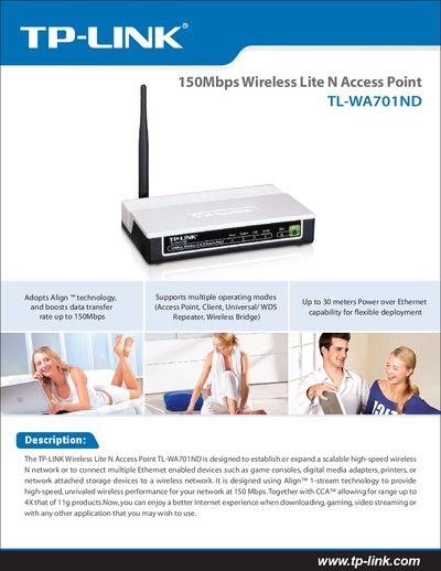 TP-Link TL-WA701ND Access Point User Manual - cover page