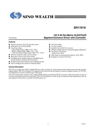 Sino Wealth SH1101A Datasheet - cover page