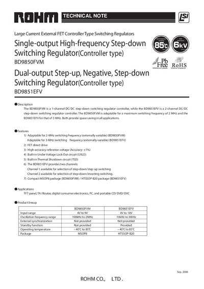 ROHM BD9850FVM Switching Regulator Controller Technical Note - cover page