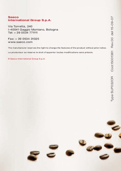 Saeco SUP032OR Coffee Machine Operation and Maintenance Manual - cover page