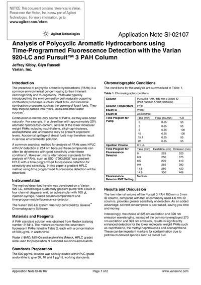 Varian 920-LC PAH Analysis Application Note