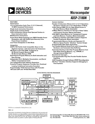 Analog Devices ADSP-2186M DSP Microcomputer Datasheet
