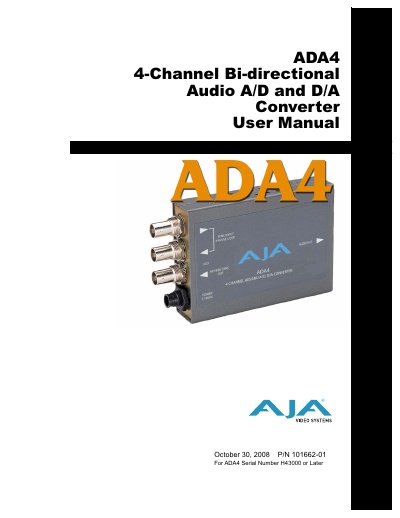 AJA ADA4 4-Channel Bi-directional Audio A/D and D/A Converter User Manual - cover page