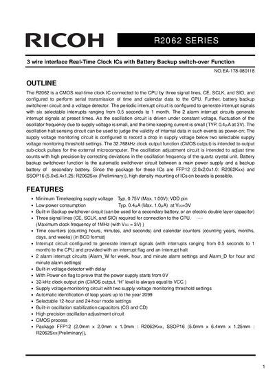 Ricoh R2062 Series Real-Time Clock IC Datasheet