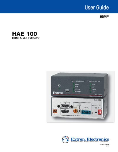 Extron HAE100 HDMI Audio Extractor User Manual - cover page