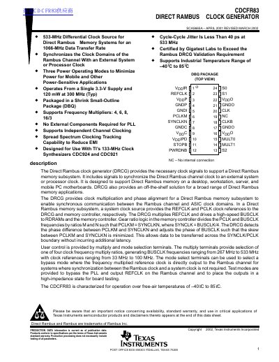Texas Instruments CDCFR83 Direct Rambus Clock Generator Datasheet - cover page