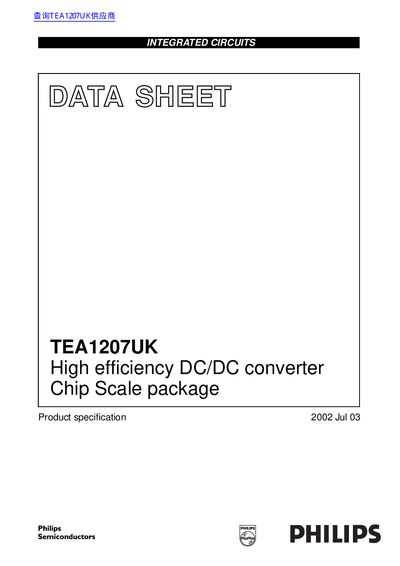 Philips TEA1207UK High Efficiency DC/DC Converter Datasheet - cover page