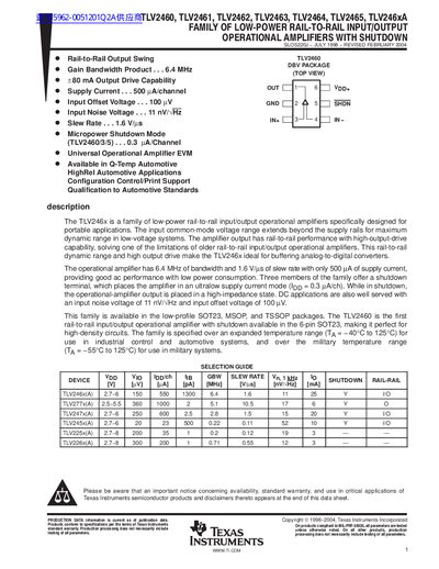 TEXAS INSTRUMENTS TLV2460 TLV2461 Data Sheet