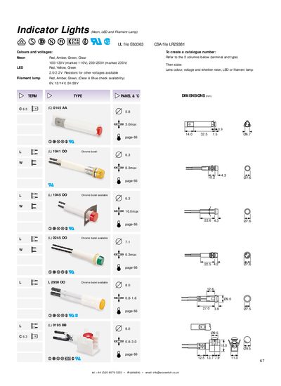 Arcolectric Indicator Lights Product Leaflet - cover page