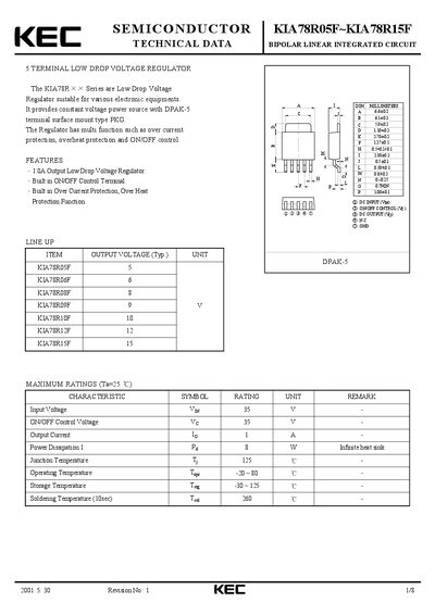 KEC KIA78R05F–KIA78R15F Low Drop Voltage Regulator Datasheet - cover page