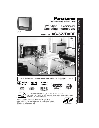 Panasonic AG-527DVDE TV/DVD/VCR Combination Operating Instructions