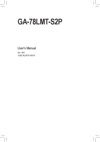 Gigabyte GA-78LMT-S2P Motherboard User Manual - cover page