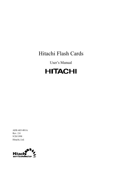 Hitachi ADE-603-001A Flash Cards User Manual - cover page