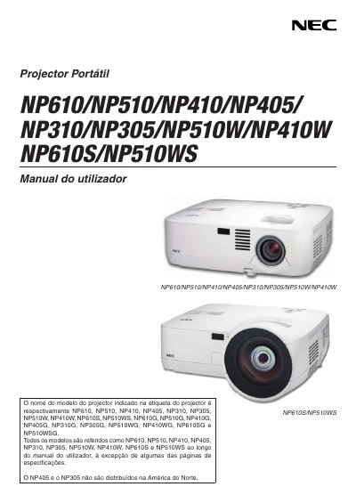 NEC NP610/NP510/NP405 Projector User Manual - cover page