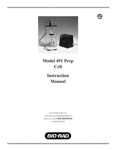 Bio-Rad Model 491 Prep Cell User Manual - cover page