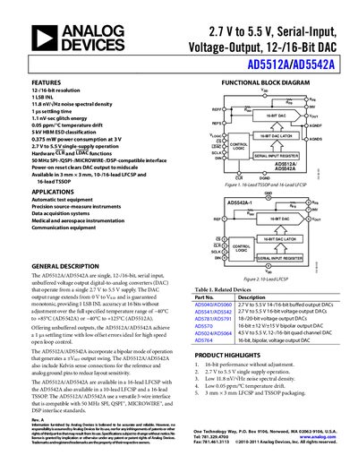 Analog Devices AD5512A/AD5542A DAC Datasheet - cover page