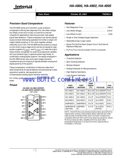 intersil HA-4900 HA-4902 HA-4905 Manual - cover page