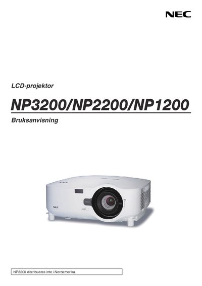 NEC NP3200/NP2200/NP1200 LCD Projector User Manual - cover page