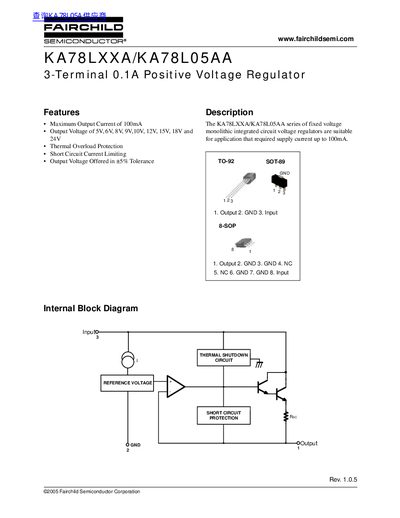 FAIRCHILD KA78LXXA/KA78L05AA 3-Terminal 0.1A Positive Voltage Regulator handbook